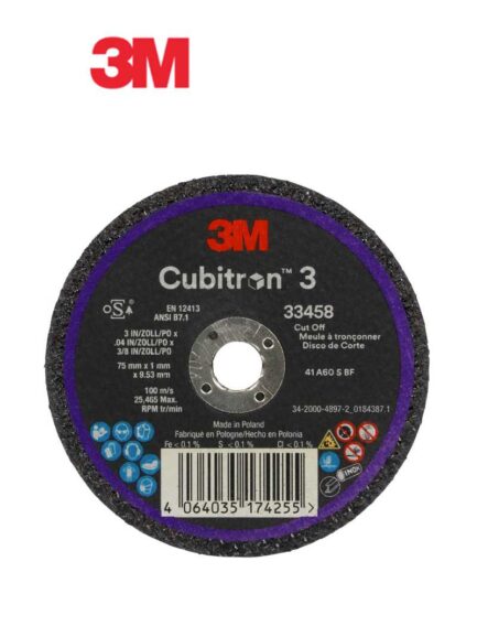 3M™ Cubitron™ 3 Cut-Off Wheel 33458, 75 mm x 1 mm x 9.53 mm, 5 EA/PK, 6 PK/CS