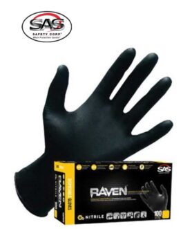 SAS® Raven® 66516 Extra Strength Disposable Gloves, Small, Nitrile, Black