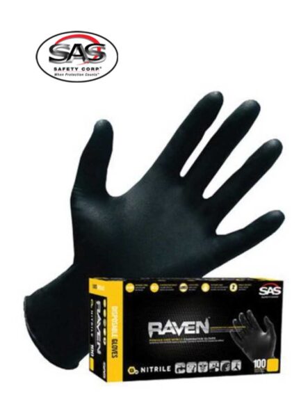 SAS® Raven® 66517 Extra Strength Disposable Gloves, Medium, Nitrile, Black