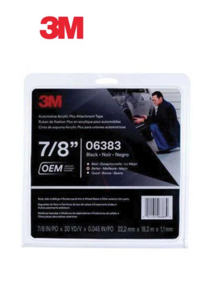 3M™ 06383 Acrylic Plus Series Automotive Attachment Tape, 20 yd x 7/8 in, 1.12 mm THK, Black