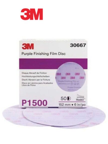 3M™ 30667 260L Series Abrasive Disc, 6 in Dia, P1500 Grit, Hook and Loop, Purple