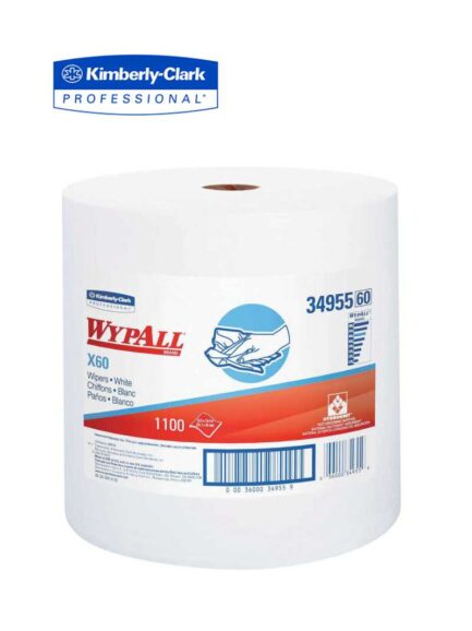 WypAll® 34955 X60 Series Jumbo Roll Cloth, 12.4 x 13.4 in, 1100, Hydroknit, White, 1 Plys