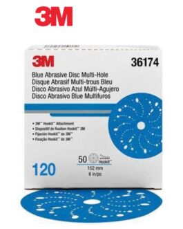 3M™ 36174 321U Series Multi-Hole Abrasive Disc, 6 in Dia, 120 Grit, Hook and Loop, Blue