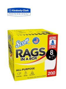 Scott® 75260 Disposable Rag In A Box™, 9 x 12 in, 200, Double Re-Creped, White, 1 Plys