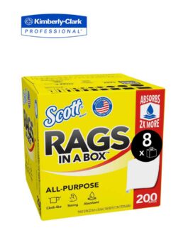 Scott® 75260 Disposable Rag In A Box™, 9 x 12 in, 200, Double Re-Creped, White, 1 Plys